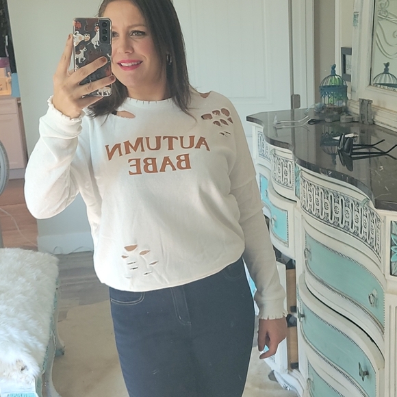 Autumn Babe Distressed Crop Fall Sweater - Picture 3 of 8